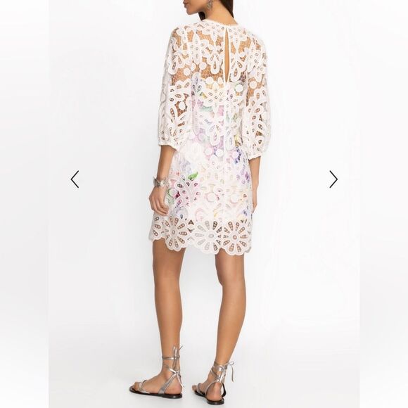 NWT Johnny Was Lisette Lace White Lace Mini Dress with Multicolor Lining size XS - Picture 4 of 12